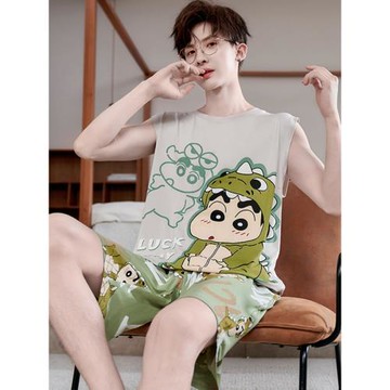 睡衣男夏季背心薄款男士莫代爾冰絲男孩大童青少年初中學生家居服