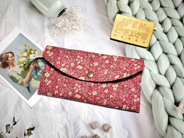 單層紅包袋-韓國薄棉布暗紅底花團錦簇布紅包袋-存摺袋-手作