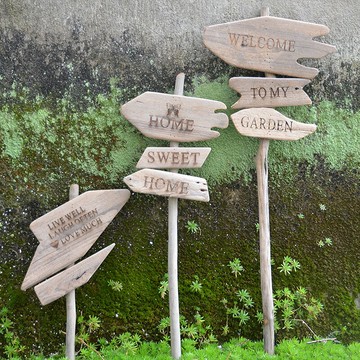 實木歡迎光臨花園牌木質別墅花園裝飾花插造景爬藤蔓架插園藝雜貨