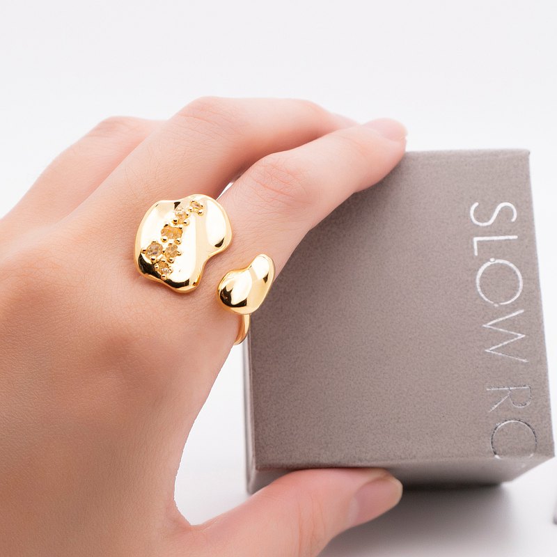 【情人節禮盒】客製化禮物 宇宙冰晶系列 冰晶開口戒-厚鍍金