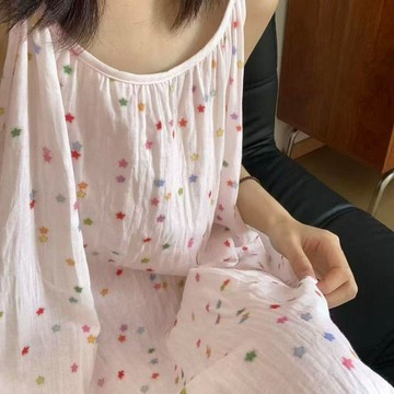 【臺灣出貨 免運】溫柔氛圍紫色碎花睡裙女可愛吊帶外穿學生睡衣夏季薄款寬鬆家居裙