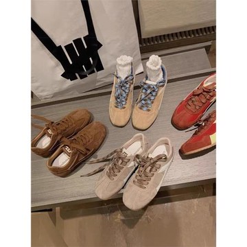 香港真皮復古平底德訓鞋女2025春秋季新款透氣圓頭百搭運動休閑鞋