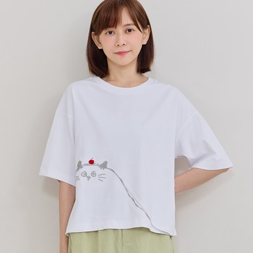 a la sha miao繡花特針抓邊棉T