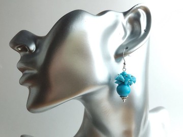 綠松石耳環 垂墜式藍色耳環 波希米亞風格 albinabeadart