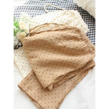 女純棉睡褲薄款雙層紗布日系女士家居褲縐布棉長褲可外穿文藝寬松