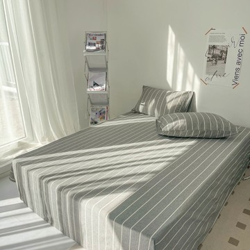 日式經典條紋 色織水洗棉床單格子全棉床笠單雙人被罩被套 居家小物 被套 被單 床單 床罩