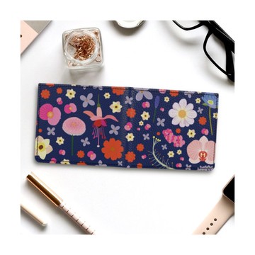 北歐色彩繽紛鮮豔花卉圖案 對折皮夾 真皮