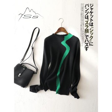 氣質飆升~羊絨衫女圓領套頭100純山羊絨修身薄款拼色打底針織毛衣