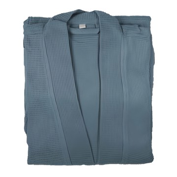 儂儂 純棉雙口袋華夫格繫帶浴袍 灰色  L 140~170cm