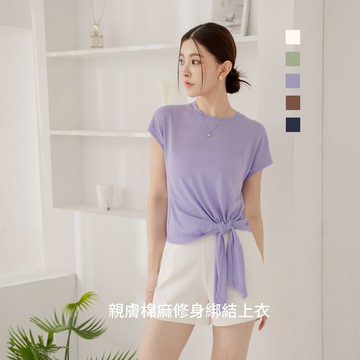 niceioi 親膚棉麻修身綁結上衣 S-XL