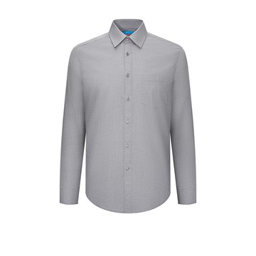 免熨防皺口袋款彈性單色紗長袖上班襯衫/鋁灰色 | 2112101293