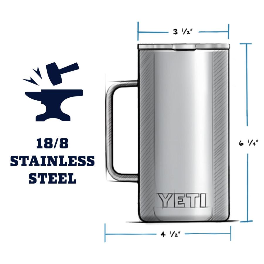 YETI Rambler 24オンス マグカップ マグスライダー蓋付き 真空断熱 ステンレス製、シーフォーム