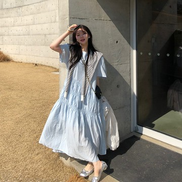 ˏˋ 𝐻𝑒𝑦 𝑆𝑝𝑟𝑖𝑛𝑔 - ̗̀ 🌷⛅️ ̖́‎chic 韓版圓領氣質寬鬆連衣裙 女生洋裝