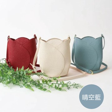 日本 Legato Largo - [推薦]春日藤編紋路鬱金香側背包-晴空藍 (13x20.5cm)