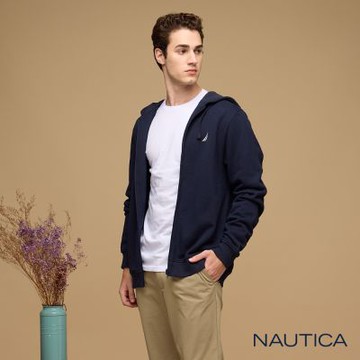 Nautica  男裝 跳色織帶連帽外套-藍色
