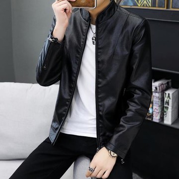 秋冬小碼XS拉鏈貼身休閑矮小個子155男士立領皮衣夾克修身短款S碼