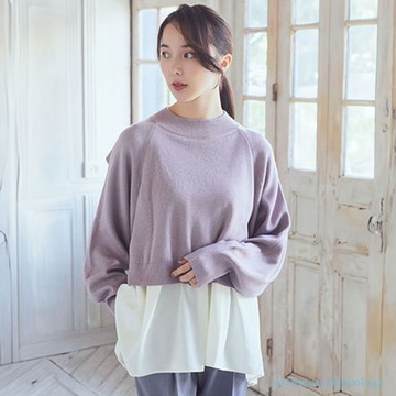 earth music  異素材拼接設計套頭針織衫