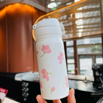 星巴克杯子2026新年禮物櫻花春綻粉藍漸變滿杯花朵不鏽鋼推蓋咖啡隨行桌面杯子喝水杯保暖杯茶杯咖啡杯露營杯生日禮物
