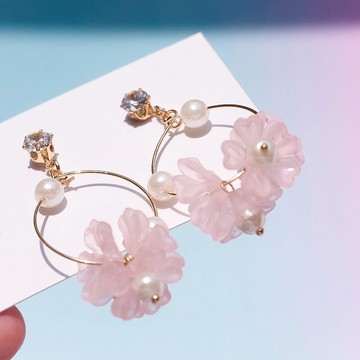 日本訂單流行少女法式可愛復古系精致樹脂彩色花朵耳環耳飾1入