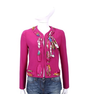 BOUTIQUE MOSCHINO 桃紅色印花絲巾滾邊設計外套