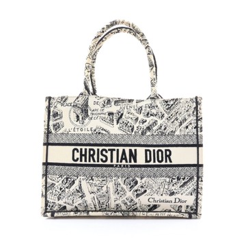 Dior 迪奧 白/黑色 帆布 Book Tote M 巴黎地圖款 肩背包 M1296ZOMP 【二手名牌BRAND OFF】