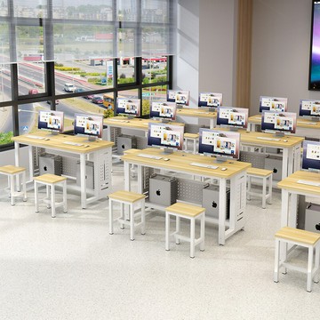 學校機房桌子微機室單雙人電腦桌培訓班臺式簡約電腦桌椅機箱定制[DD120109]