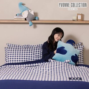 YVONNE 以旺傢飾 精靈格紋 單人被套+枕套組-星海藍