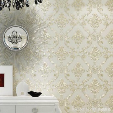 歐式壁紙奢華客廳臥室精壓3D立體浮雕大馬士革無紡布電視背景牆紙【摩可美家】