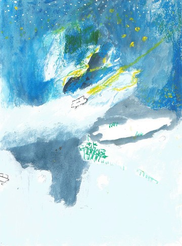 水彩繪畫--崎嶇山路,滿天星斗