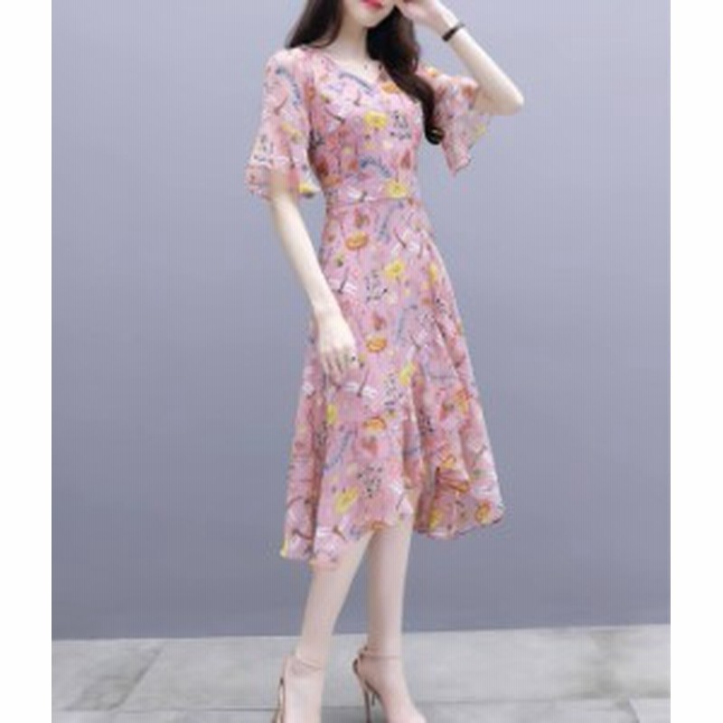 シフォン ワンピース 花柄 ピンク ブルー フリル ひざ丈 秋物 冬物 最新 レディース ファッション 人気 可愛い 大人 通販 Lineポイント最大1 0 Get Lineショッピング