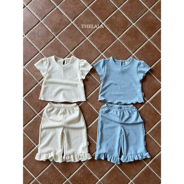 thelala 夏季皺皺荷葉寬褲套裝｜女童套裝 兒童套裝 姊妹裝 寶寶套裝 嬰兒套裝 寶寶衣服 韓國童裝
