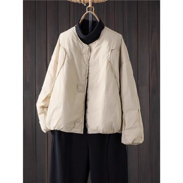 2024簡約文藝輕薄羽絨服女冬季新款休閑寬松圓領布扣百搭保暖外套