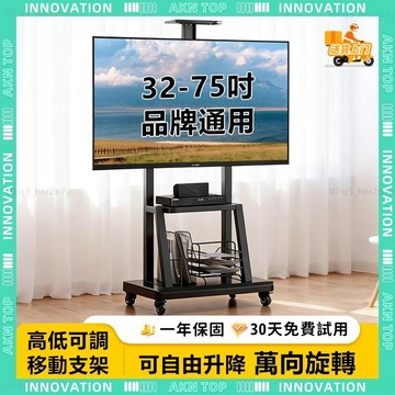 AKN【穩固防傾倒 雙空間置物】現貨免運 移動電視架 32-100吋通用 電視支架 300斤超強承重 雙層空間置物 電視