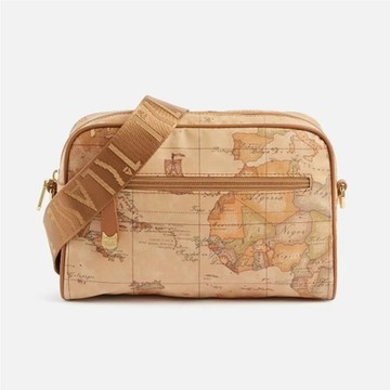 Alviero Martini 義大利地圖包 PU尼龍拉鍊兩用手拿 斜側記者包25cm -地圖黃 父親節 七夕情人節