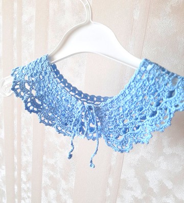 藍色女領 可拆卸蕾絲棉領 手工領