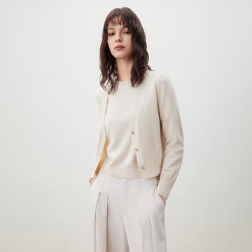 V領亮片紗線開襟針織外套/杏色 | 5627832110