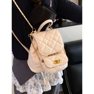 春夏流行菱格雙肩包女2025新款時尚簡約學院風書包百搭鏈條后背包