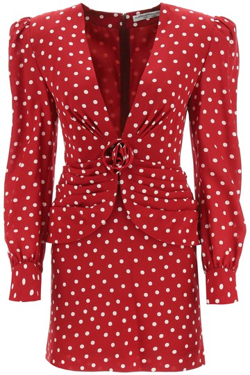 Alessandra Rich - Miniabito In Seta A Pois Con Rosa