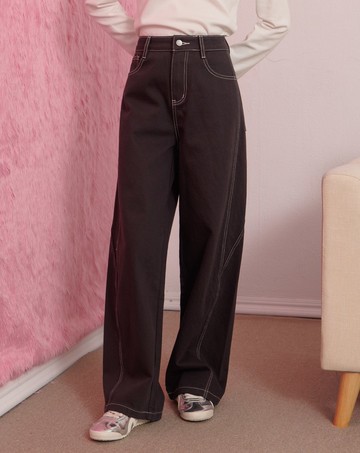 車線造型斜紋彎刀褲(兩色)