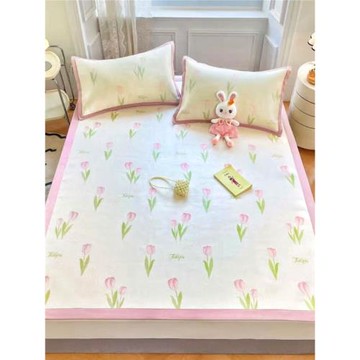 印花冰藤涼席夏季空調席裸睡小清新軟席三件套夏天透氣雙人涼感