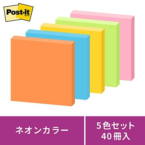 ポストイット 付箋 強粘着 ノート ネオンカラー 75×75mm 90枚×40冊 6544SS-NE