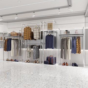 ✅開立發票 服裝店展示架落地式高檔女裝店陳列貨架不銹鋼鏡麵雙層掛衣服架子 RZYB