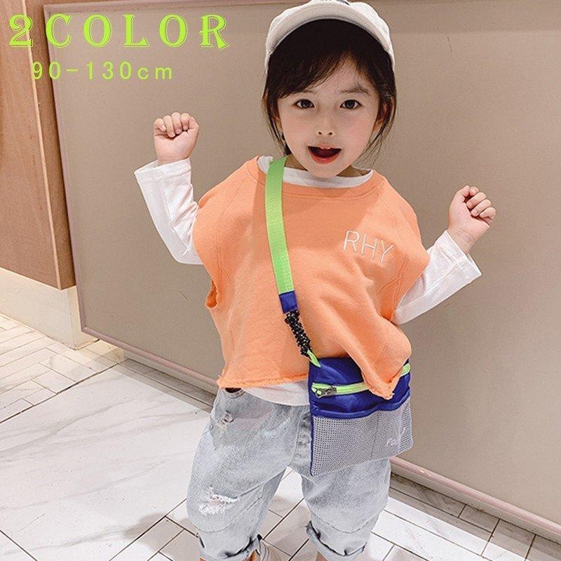 子供服 Tシャツ 長袖 セット 重ね着 オレンジ 白 モスグリーン 女の子