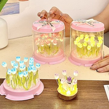 🍀臺灣出貨🍀七夕節日必備鬱金香夜燈3d花瓣蛋糕盒爆款送女友浪漫禮盒禮品套裝00