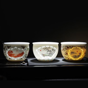 仁峰甜白玉瓷窗花玲瓏杯玲瓏通透瓷質細膩家用送人禮盒主人杯大號