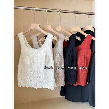 法式蕾絲吊帶背心女內搭帶胸墊一體式白色內衣可外穿打底上衣顯瘦