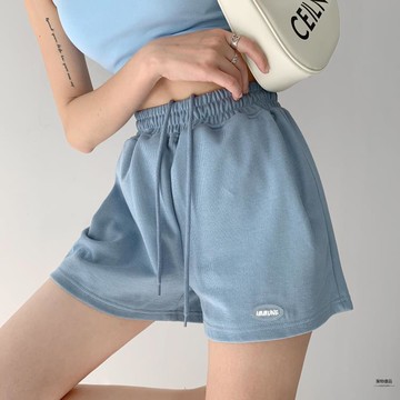 美式休閒寬鬆薄款運動短褲女春夏季顯瘦闊腿中褲貼標直筒熱褲【聚物優品】