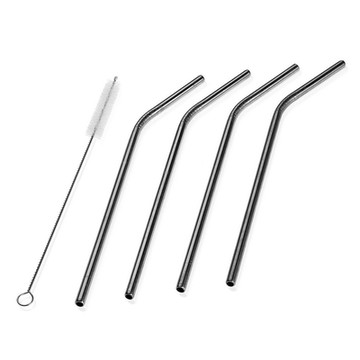 《VERSA》清潔刷+不鏽鋼彎吸管4入-20.5cm-- 環保吸管 飲料杯 手搖杯 吸管刷