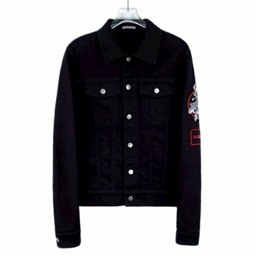 (S) dior質感丹寧牛仔棉質花卉刺繡黑色外套