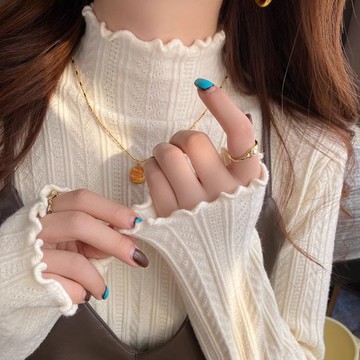 打底衫女秋冬季內搭2024新款半高領木耳邊針織衫中領長袖毛衣上衣鑫弘-素時衣櫥